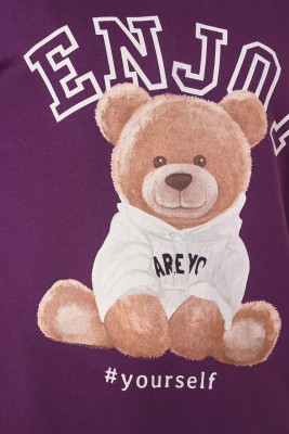 Ayıcık Baskılı Tunik Mor - Thumbnail