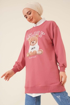 Ayıcık Baskılı Tunik Gül Kurusu - Thumbnail