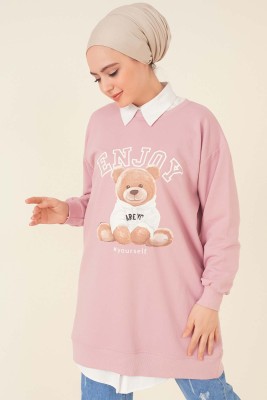 Ayıcık Baskılı Tunik Pudra - Thumbnail