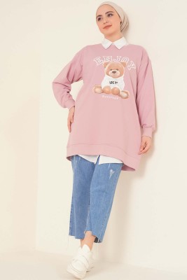 Ayıcık Baskılı Tunik Pudra - Thumbnail