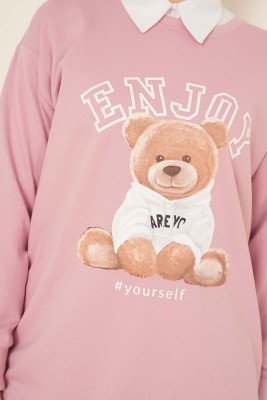 Ayıcık Baskılı Tunik Pudra - Thumbnail