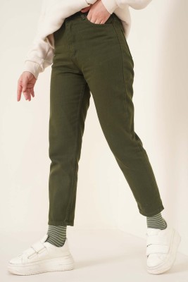 Düz Boyfriend Haki Pantolon - Thumbnail