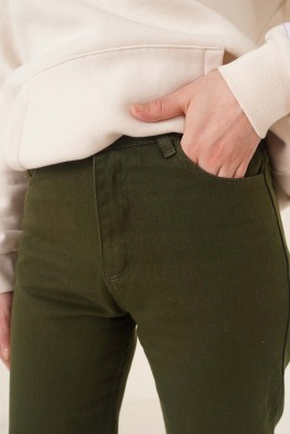 Düz Boyfriend Haki Pantolon - Thumbnail