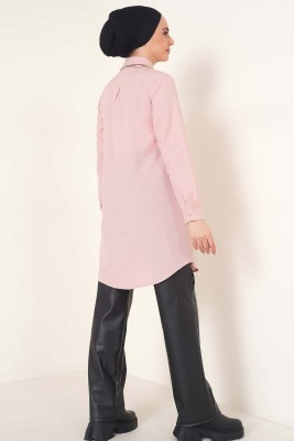 Klasik Yakalı Oval Kesim Gül Kurusu Gömlek - Thumbnail