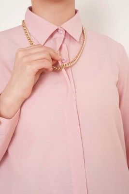 Klasik Yakalı Oval Kesim Gül Kurusu Gömlek - Thumbnail