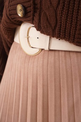 Piliseli Süet Etek Camel - Thumbnail