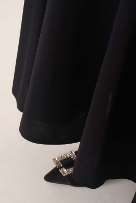 Etek Ucu Fırfırlı Elbise Siyah - Thumbnail