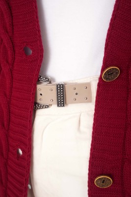 Önden Düğmeli Örgü Hırka Bordo - Thumbnail