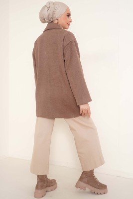 Kruvaze Yaka Kısa Kaşe Kaban Vizon - Thumbnail