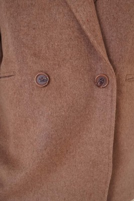 Kruvaze Yaka Kısa Kaşe Kaban Vizon - Thumbnail