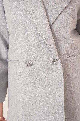 Kruvaze Yaka Kısa Kaşe Kaban Gri - Thumbnail