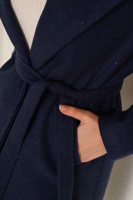 Kruvaze Yaka Kaşe Kaban Lacivert - Thumbnail