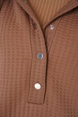 Kapüşonlu Waffle Kumaş Tunik Vizon - Thumbnail