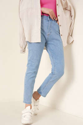 Pazarium - Regular Fit Likralı Pantolon Açık Mavi