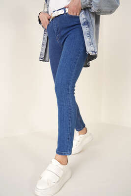 Pazarium - Regular Fit Likralı Pantolon Orta Mavi