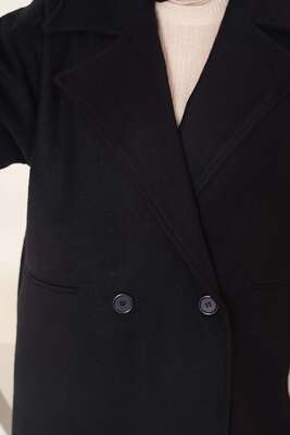 Kruvaze Yaka Kısa Kaşe Kaban Siyah - Thumbnail