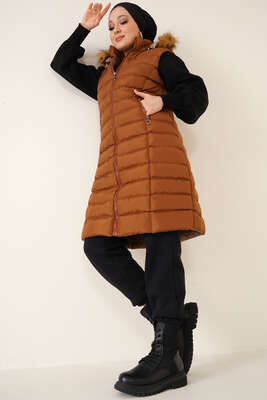 Cep Fermuarlı Şişme Yelek Taba - Thumbnail