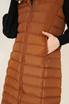 Cep Fermuarlı Şişme Yelek Taba - Thumbnail