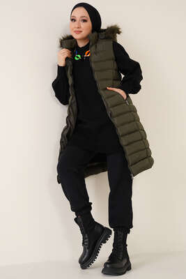 Cep Fermuarlı Şişme Yelek Haki - Thumbnail