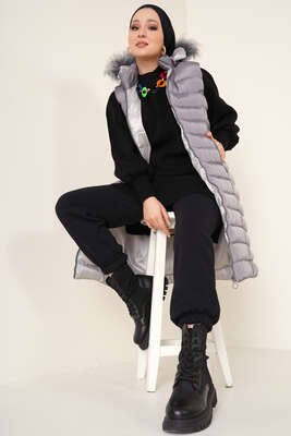 Cep Fermuarlı Şişme Yelek Antrasit - Thumbnail