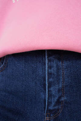 İspanyol Paça Jean Pantolon Koyu Mavi - Thumbnail