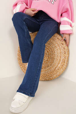 İspanyol Paça Jean Pantolon Koyu Mavi - Thumbnail