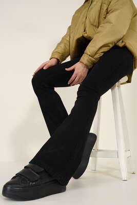 İspanyol Paça Jean Pantolon Siyah - Thumbnail