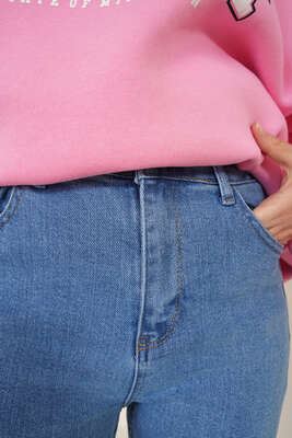 İspanyol Paça Jean Pantolon Açık Mavi - Thumbnail