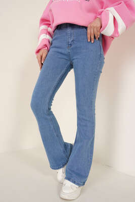 İspanyol Paça Jean Pantolon Açık Mavi - Thumbnail