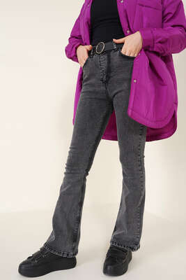 İspanyol Paça Jean Pantolon Gri - Thumbnail