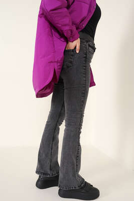 İspanyol Paça Jean Pantolon Gri - Thumbnail