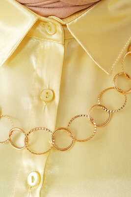 Hafif Dökümlü Saten Gömlek Sarı - Thumbnail