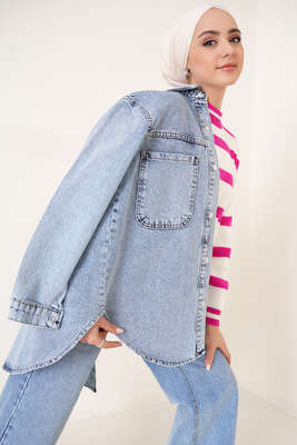 Oval Kesim Ceket Açık Kot - Thumbnail