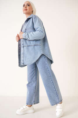 Oval Kesim Ceket Açık Kot - Thumbnail