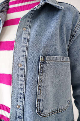 Oval Kesim Ceket Açık Kot - Thumbnail