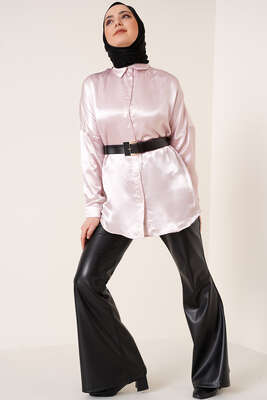 Saten Yarasa Kol Gömlek Bej - Thumbnail