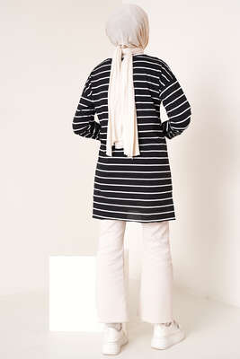 Şeritli Tunik Siyah - Thumbnail