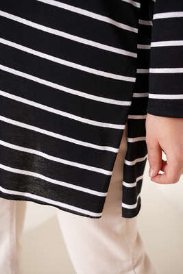 Şeritli Tunik Siyah - Thumbnail