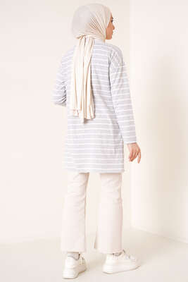 Şeritli Tunik Gri - Thumbnail