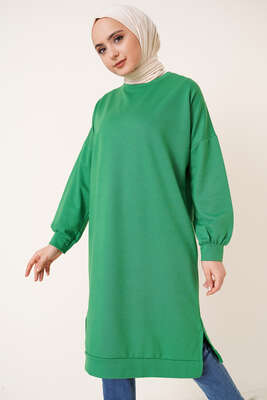 Yırtmaçlı Uzun Tunik Yeşil - Thumbnail
