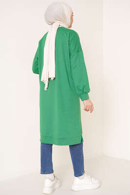 Yırtmaçlı Uzun Tunik Yeşil - Thumbnail