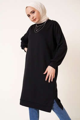 Yırtmaçlı Uzun Tunik Siyah - Thumbnail