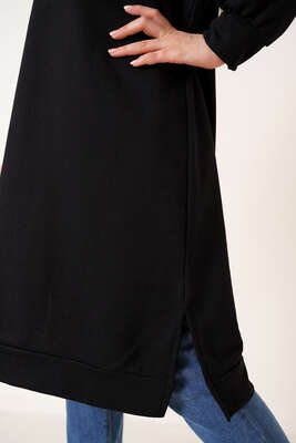 Yırtmaçlı Uzun Tunik Siyah - Thumbnail