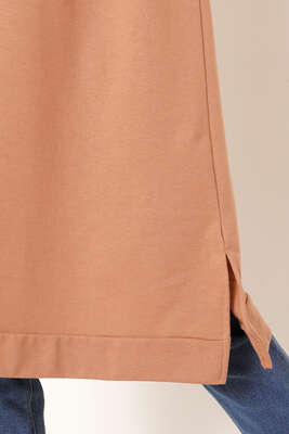 Yırtmaçlı Uzun Tunik Latte - Thumbnail