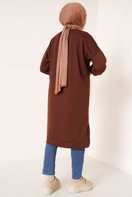 Yırtmaçlı Uzun Tunik Kahve - Thumbnail