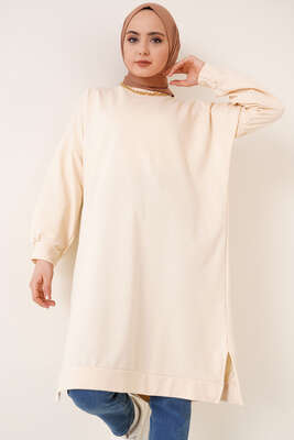 Yırtmaçlı Uzun Tunik Bej - Thumbnail