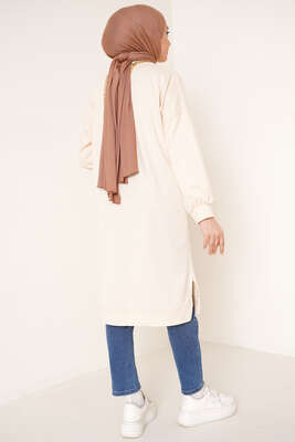 Yırtmaçlı Uzun Tunik Bej - Thumbnail