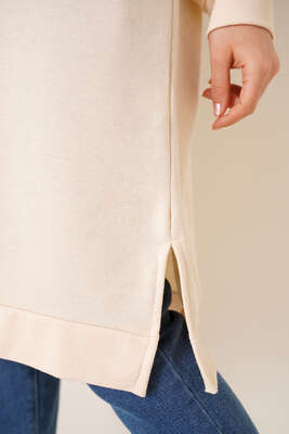 Yırtmaçlı Uzun Tunik Bej - Thumbnail