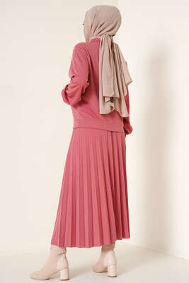 Fermuarlı Etekli İkili Takım Gül Kurusu - Thumbnail