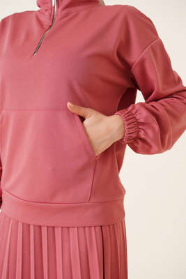 Fermuarlı Etekli İkili Takım Gül Kurusu - Thumbnail